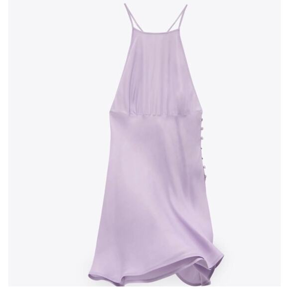 NWT Zara Mini Slip Dress Small Purple Lilac Silky Strappy Halter Open Back - Picture 3 of 11